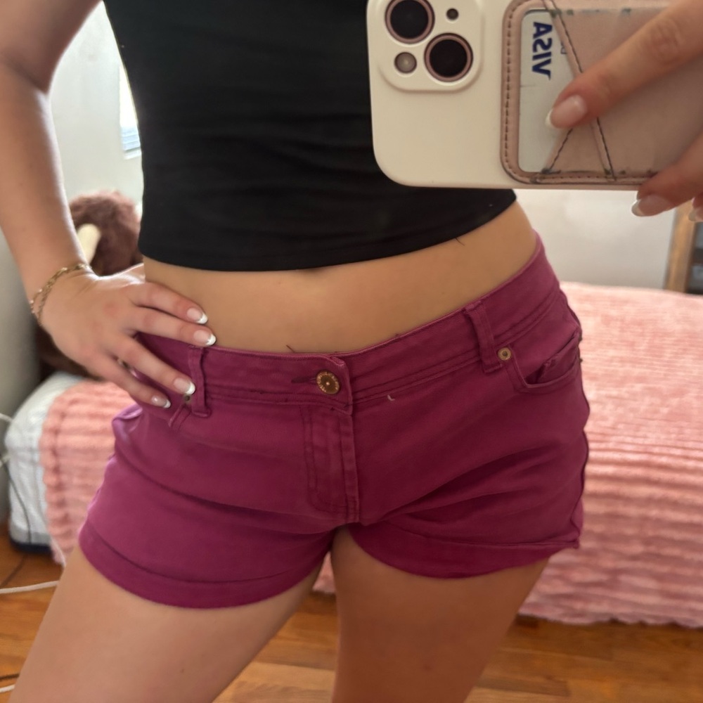 Cotton On Purple Jean Shorts Mid-Length Cuffed